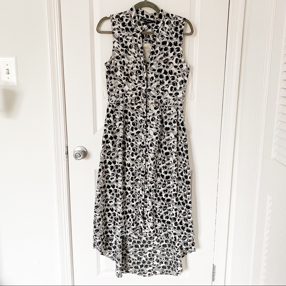 Hi-Low Black & White Petal Patterned Maxi Dress